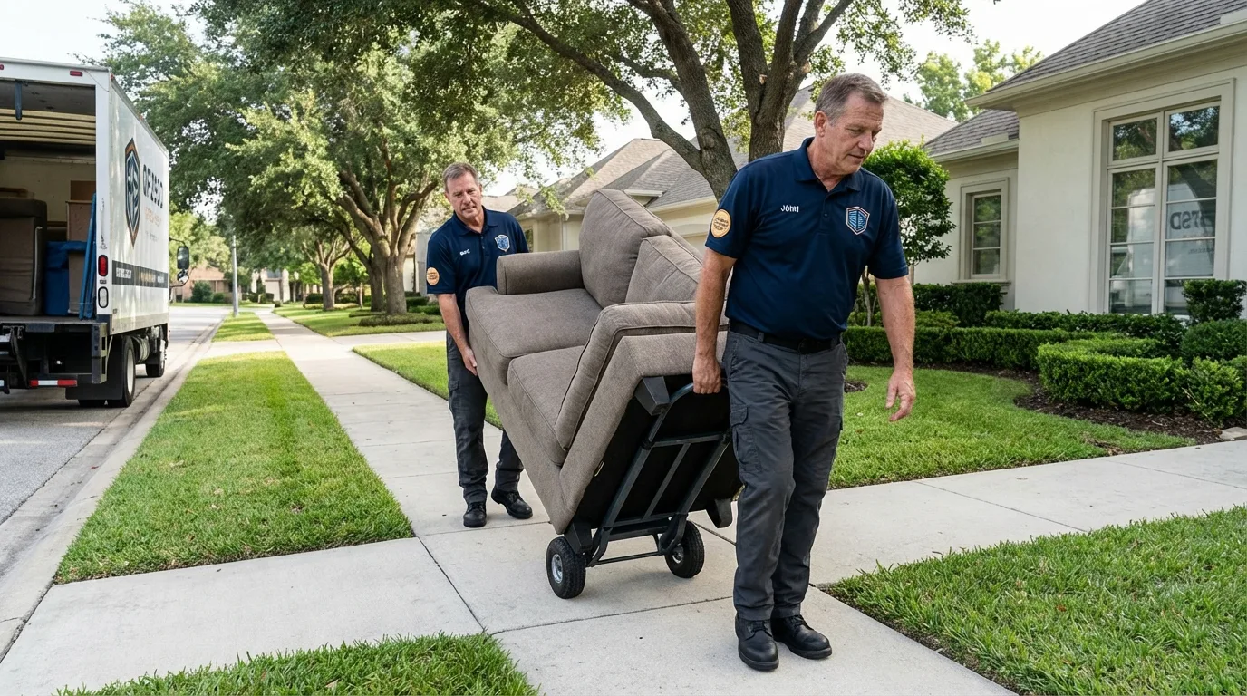 Local residential moving crew loading furniture in Dover, OH